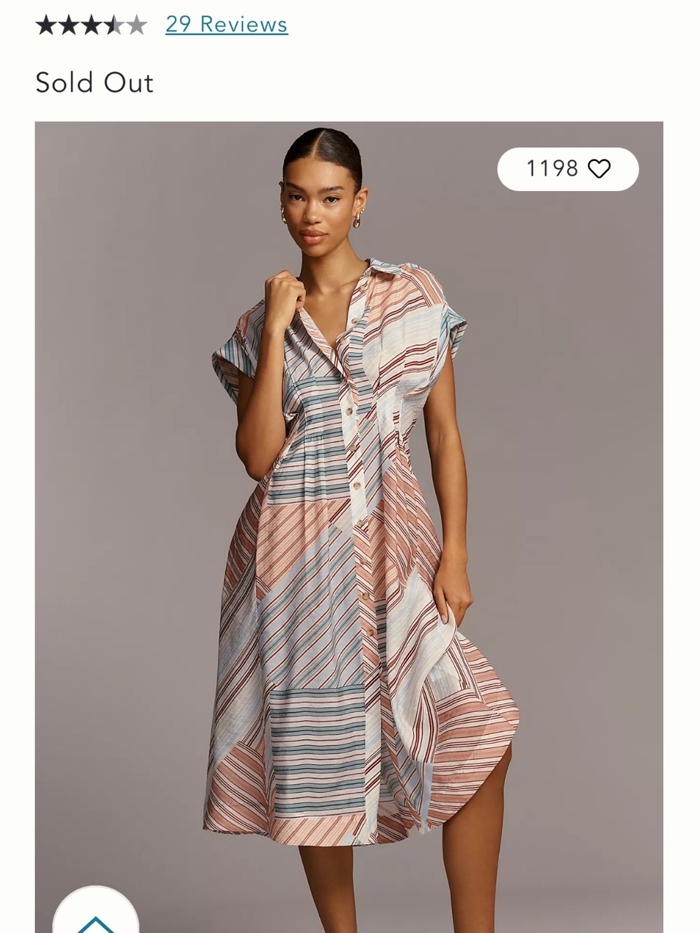 Anthropologie Striped Button-Front Midi Dress - small